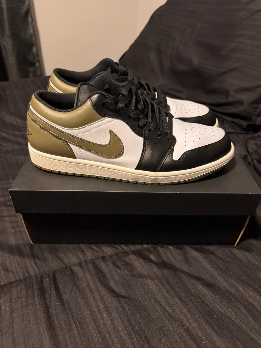 Jordan 1 Men’s Low-Top Sneakers in Black White Olive